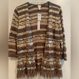 Chicos Mirror Front Greta Cardigan Size 3 Gold Neutral Combo